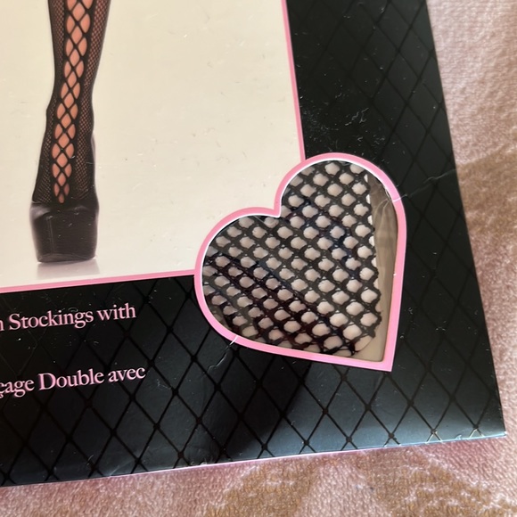 Faux lace up dual net backseam stockingwith attached garter belt - Picture 3 of 3